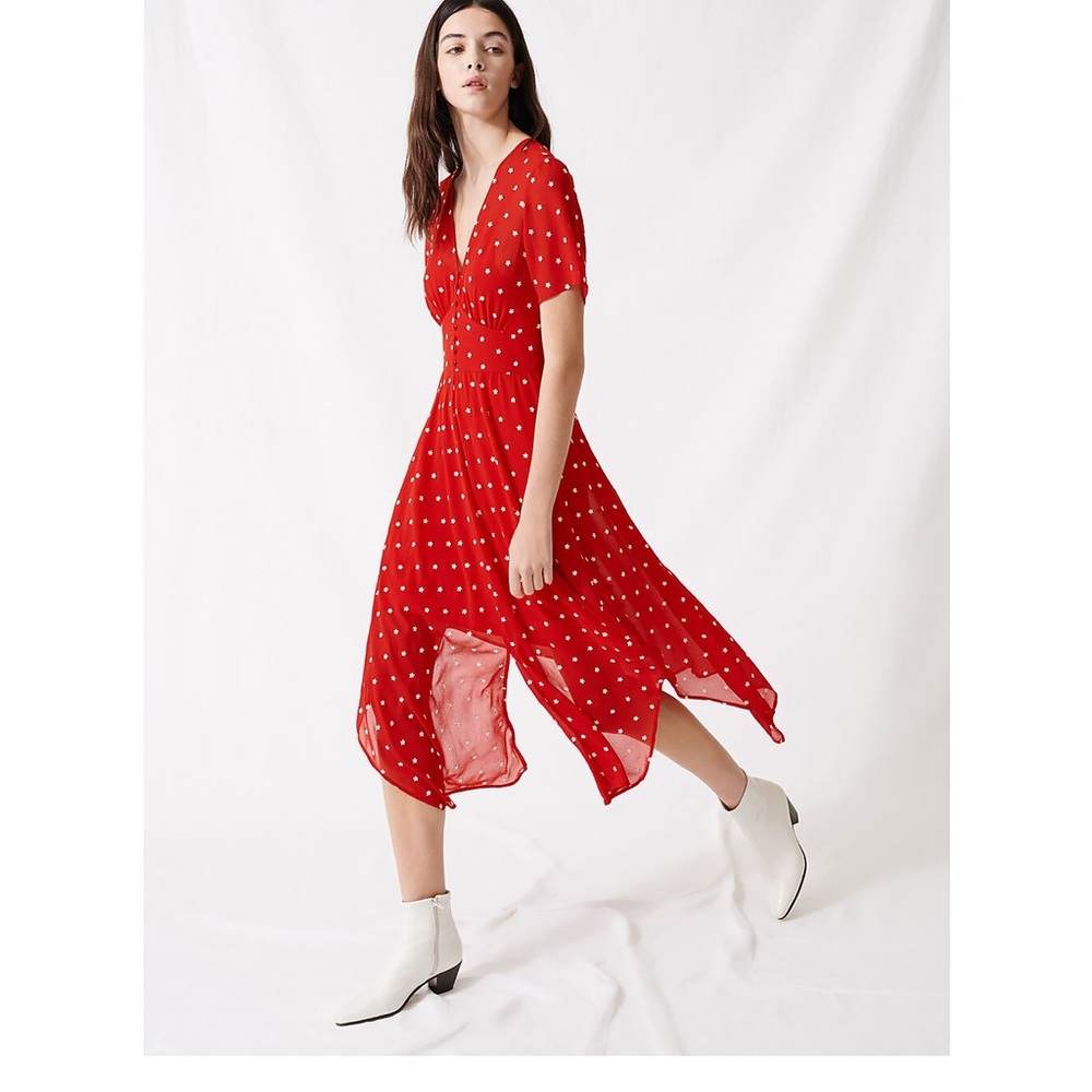 Maje Red Flutter Sleeve Wrap Sundress for Wedding Guest (never worn)